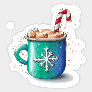 Christmas mug with hot chocolate and marshmallows Sticker